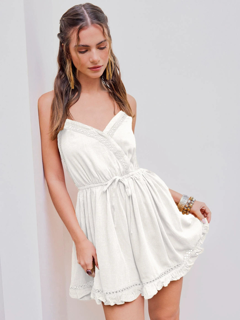 ZARA Lace Backless Camisole Romper Casual Vacation Shorts